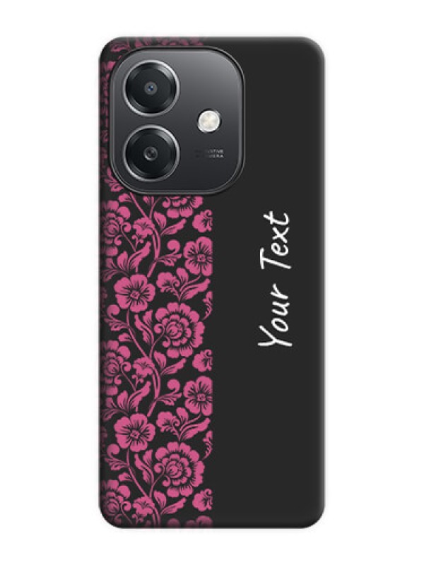 Custom Pink Floral Pattern Design With Custom Text On Space Black Custom Soft Matte Mobile Back Cover - Oppo A3X 5G