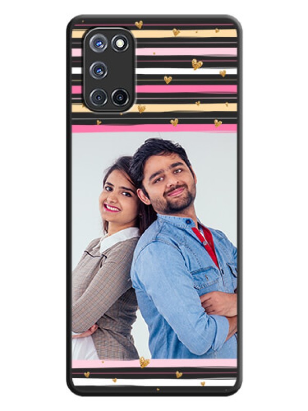 Custom Multicolor Lines and Golden Love Symbols Design on Photo on Space Black Soft Matte Mobile Cover - Oppo A52