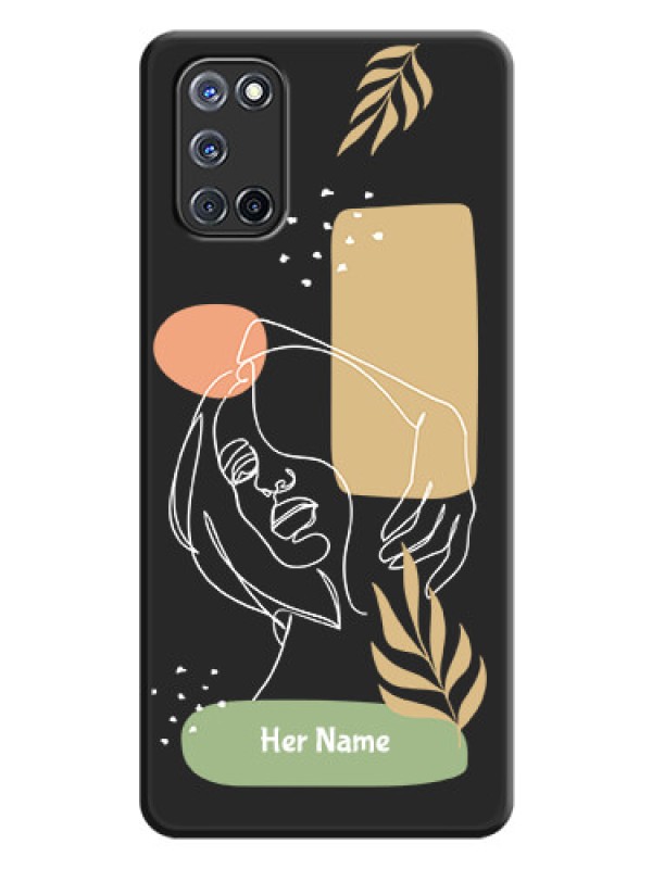 Custom Custom Text With Line Art Of Women & Leaves Design On Space Black Personalized Soft Matte Phone Covers -Oppo A52