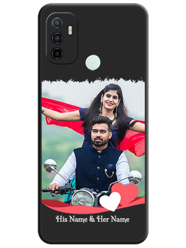 Custom Pin Color Love Shaped Ribbon Design with Text on Space Black Custom Soft Matte Phone Back Cover - Oppo A53 2020