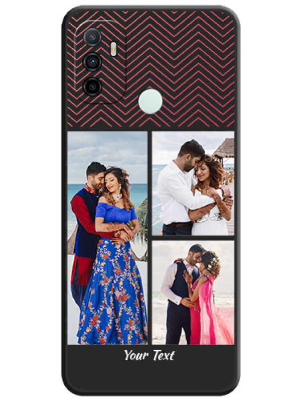 Custom Wave Pattern with 3 Image Holder on Space Black Custom Soft Matte Back Cover - Oppo A53 2020