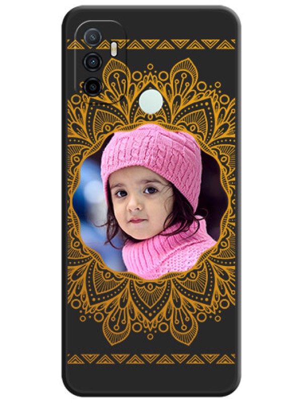 Custom Round Image with Floral Design on Photo on Space Black Soft Matte Mobile Cover - Oppo A53 2020