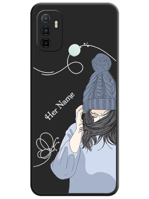 Custom Girl With Blue Winter Outfiit Custom Text Design On Space Black Personalized Soft Matte Phone Covers -Oppo A53