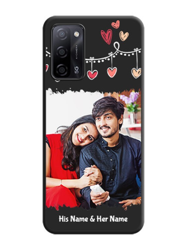 Custom Pink Love Hangings with Name on Space Black Custom Soft Matte Phone Cases - Oppo A53s 5G