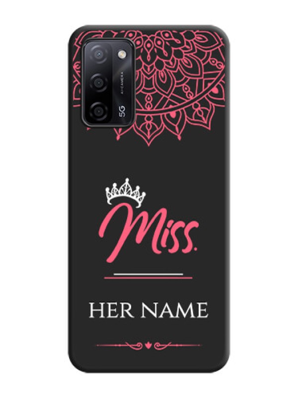 Custom Mrs Name with Floral Design on Space Black Personalized Soft Matte Phone Covers - Oppo A53s 5G