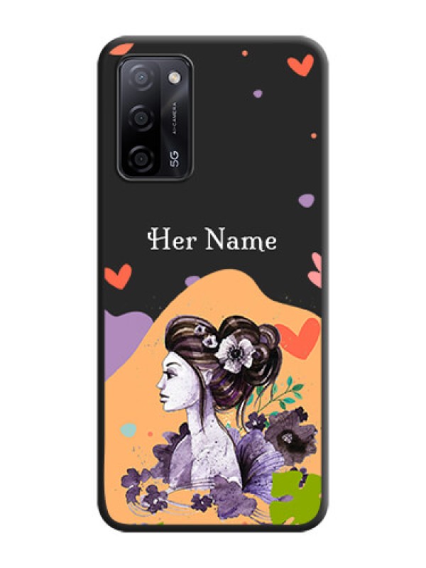 Custom Namecase For Her With Fancy Lady Image On Space Black Personalized Soft Matte Phone Covers -Oppo A53S 5G