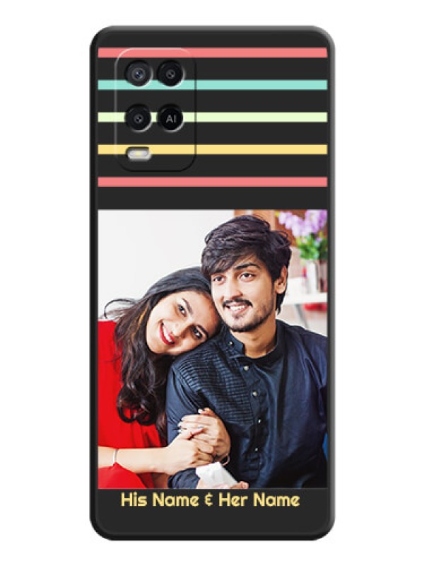 Custom Color Stripes with Photo and Text on Photo on Space Black Soft Matte Mobile Case - Oppo A54