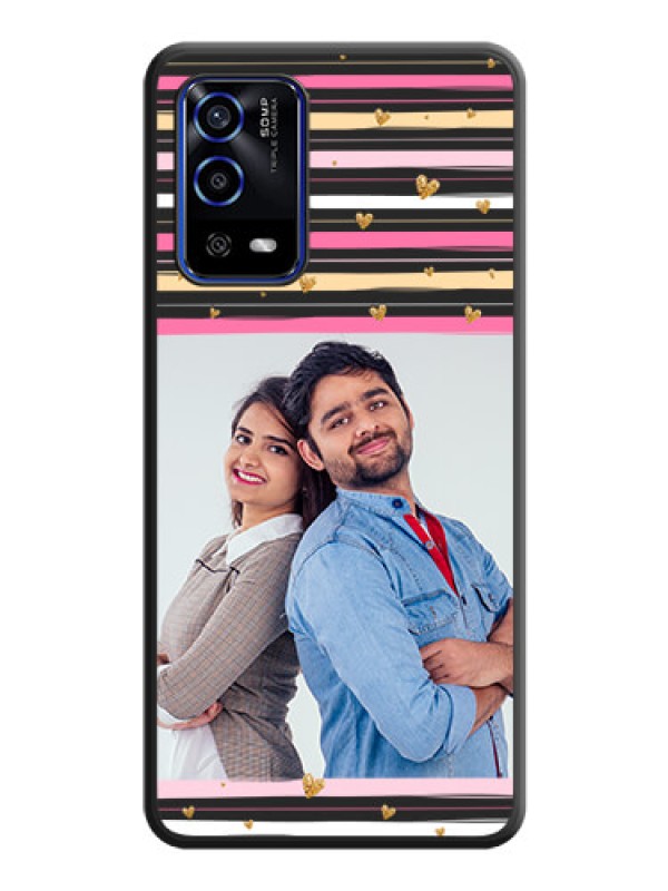 Custom Multicolor Lines and Golden Love Symbols Design on Photo on Space Black Soft Matte Mobile Cover - Oppo A55