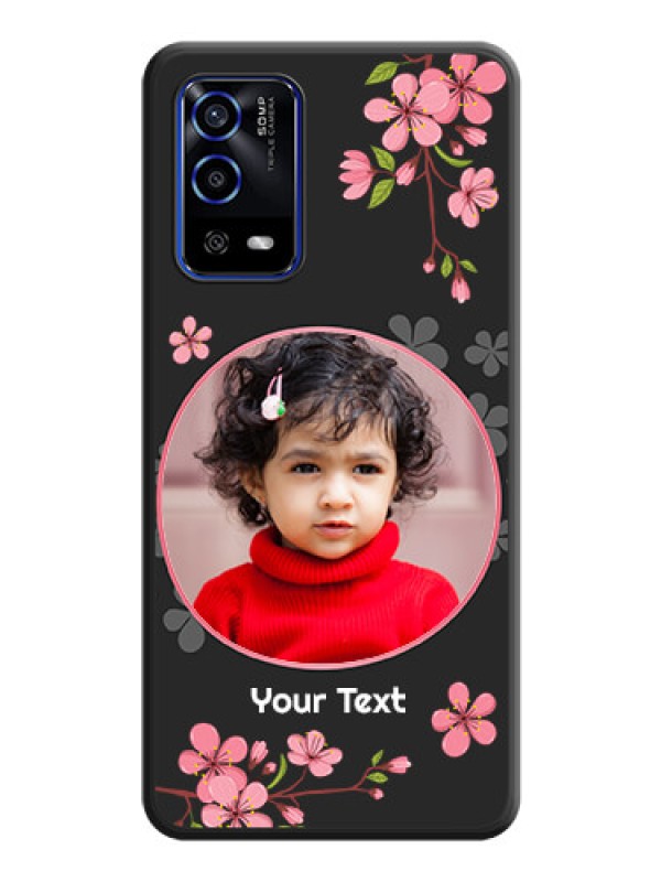 Custom Round Image with Pink Color Floral Design on Photo on Space Black Soft Matte Back Cover - Oppo A55