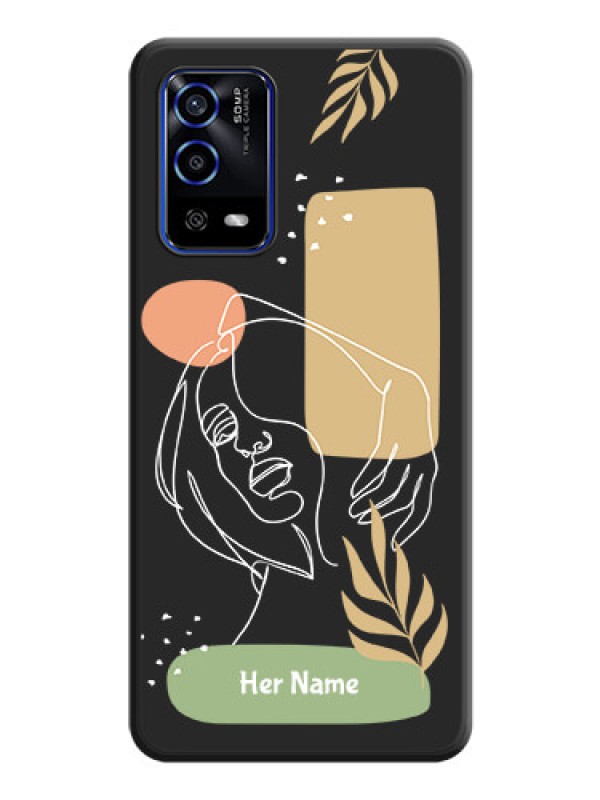 Custom Custom Text With Line Art Of Women & Leaves Design On Space Black Personalized Soft Matte Phone Covers -Oppo A55