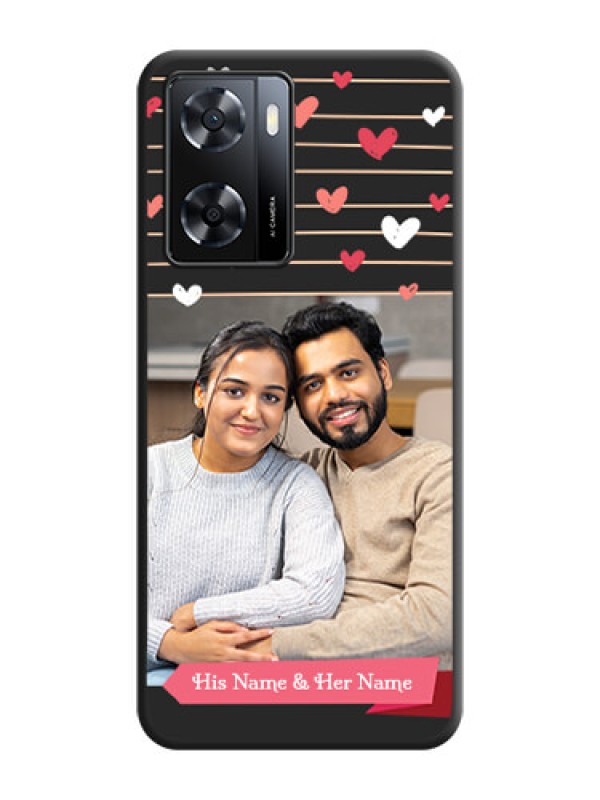 Custom Love Pattern with Name on Pink Ribbon  on Photo on Space Black Soft Matte Back Cover - Oppo A57 2022