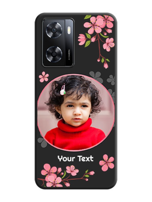 Custom Round Image with Pink Color Floral Design on Photo on Space Black Soft Matte Back Cover - Oppo A57 2022