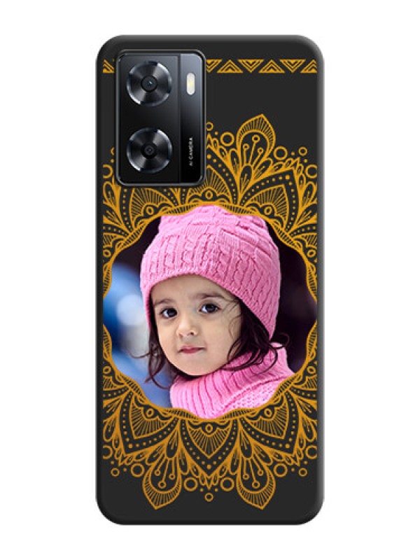 Custom Round Image with Floral Design on Photo on Space Black Soft Matte Mobile Cover - Oppo A57 2022
