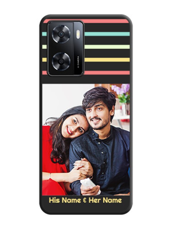 Custom Color Stripes with Photo and Text on Photo on Space Black Soft Matte Mobile Case - Oppo A57 2022