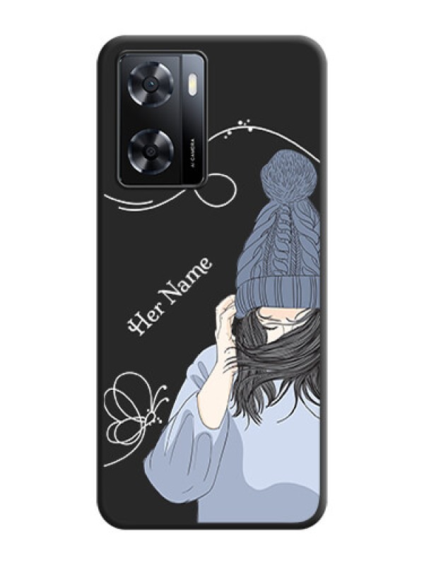 Custom Girl With Blue Winter Outfiit Custom Text Design On Space Black Personalized Soft Matte Phone Covers -Oppo A57 2022