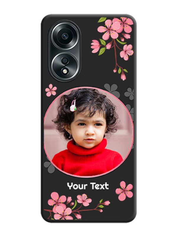 Custom Round Image with Pink Color Floral Design - Photo on Space Black Soft Matte Back Cover - Oppo A58