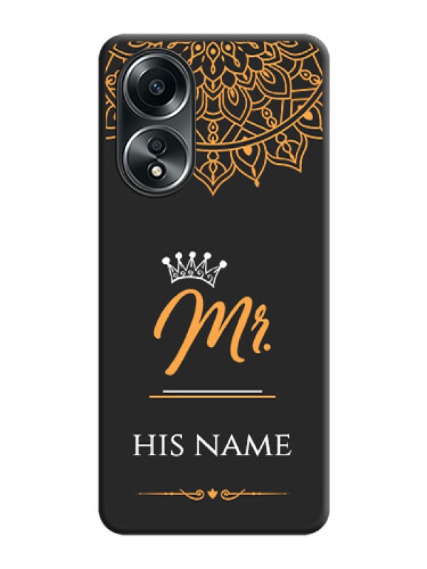Custom Mr Name with Floral Design on Personalised Space Black Soft Matte Cases - Oppo A58