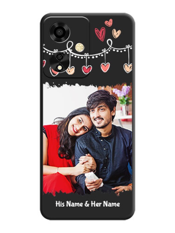 Custom Pink Love Hangings with Name On Space Black Custom Soft Matte Mobile Back Cover - Oppo A59 5G