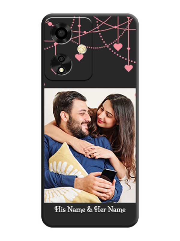 Custom Pink Love Hangings with Text On Space Black Custom Soft Matte Mobile Back Cover - Oppo A59 5G