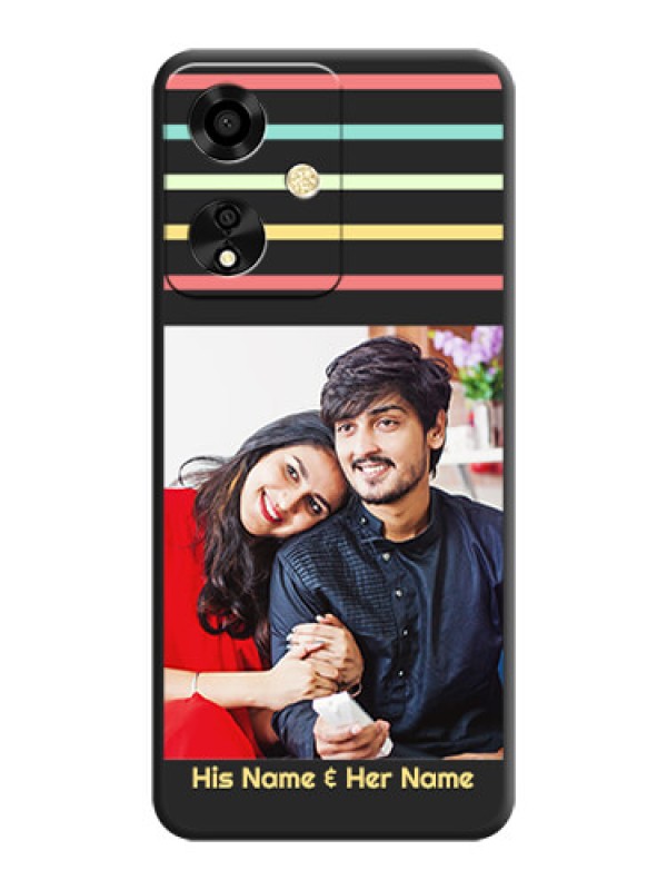 Custom Color Stripes with Photo and Text on Photo On Space Black Custom Soft Matte Mobile Back Cover - Oppo A59 5G