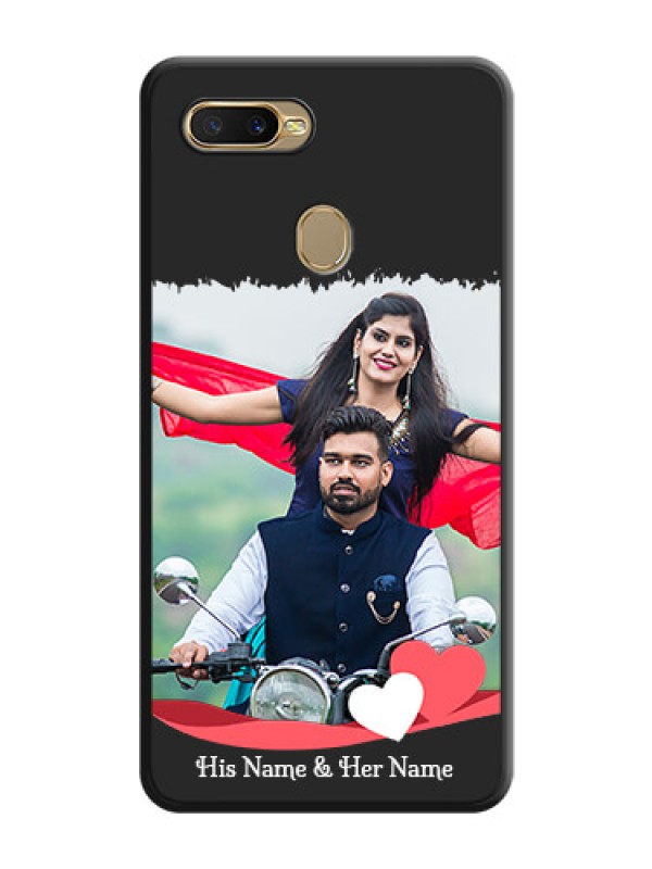 Custom Pin Color Love Shaped Ribbon Design with Text on Space Black Custom Soft Matte Phone Back Cover - Oppo A5s