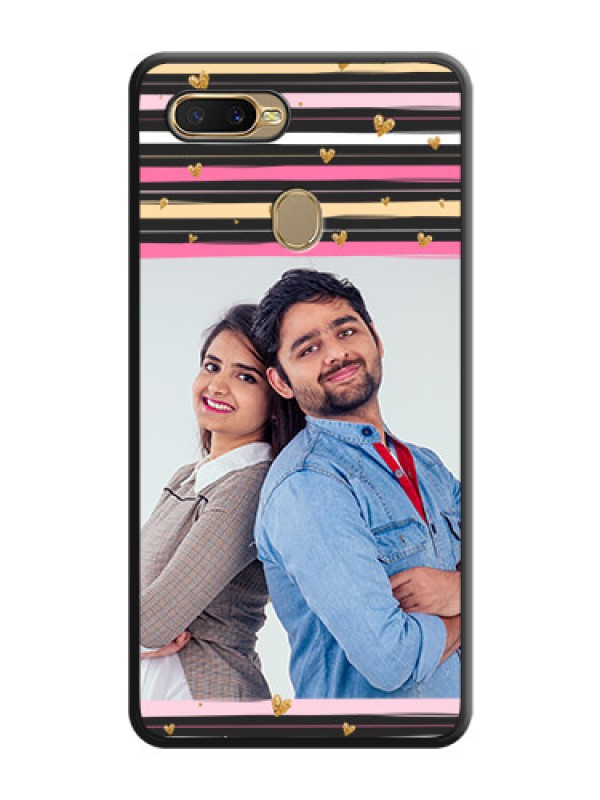 Custom Multicolor Lines and Golden Love Symbols Design on Photo on Space Black Soft Matte Mobile Cover - Oppo A5s