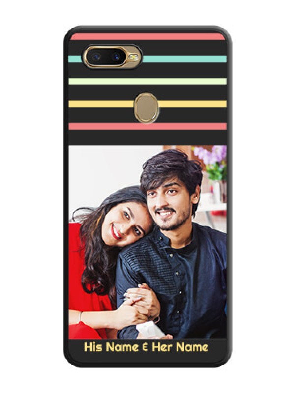 Custom Color Stripes with Photo and Text on Photo on Space Black Soft Matte Mobile Case - Oppo A5s