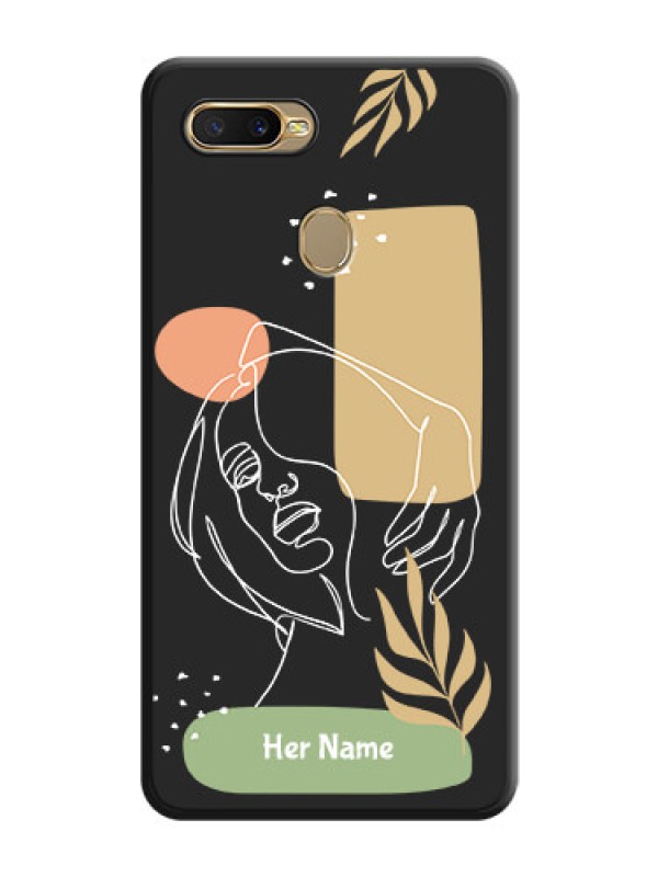 Custom Custom Text With Line Art Of Women & Leaves Design On Space Black Personalized Soft Matte Phone Covers -Oppo A5S