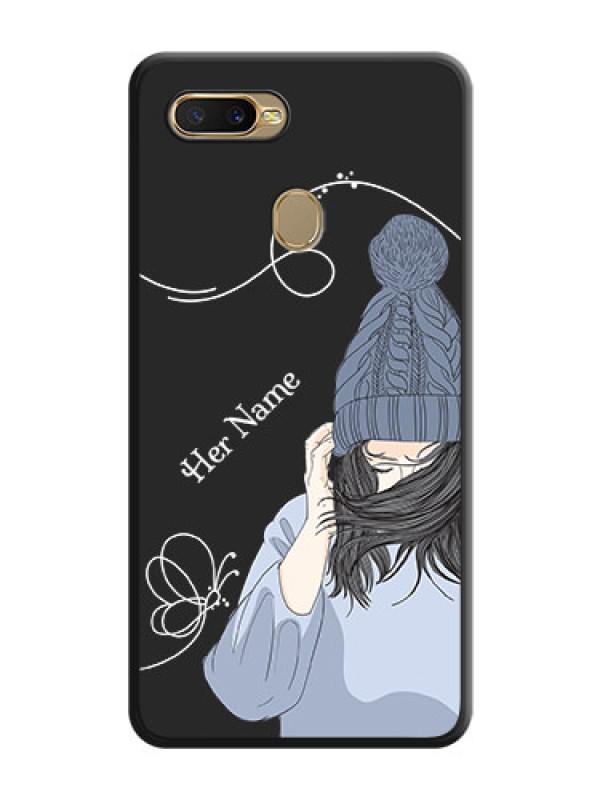 Custom Girl With Blue Winter Outfiit Custom Text Design On Space Black Personalized Soft Matte Phone Covers -Oppo A7