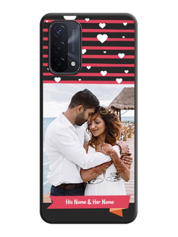Custom White Color Love Symbols with Pink Lines Pattern on Space Black Custom Soft Matte Phone Cases - Oppo A74 5G