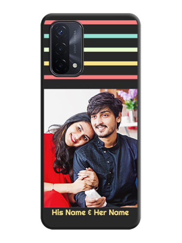 Custom Color Stripes with Photo and Text on Photo on Space Black Soft Matte Mobile Case - Oppo A74 5G