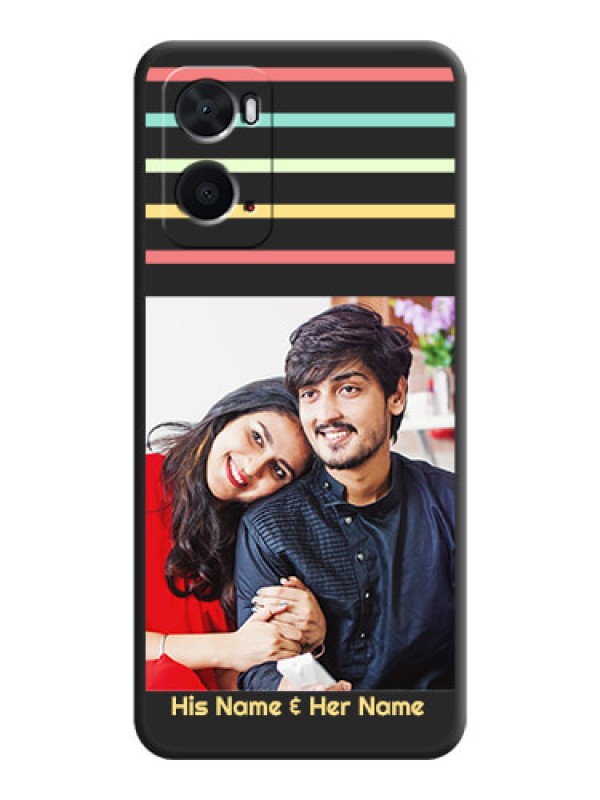 Custom Color Stripes with Photo and Text on Photo on Space Black Soft Matte Mobile Case - Oppo A76