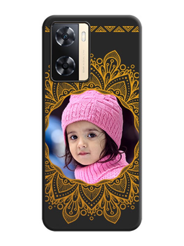 Custom Round Image with Floral Design on Photo on Space Black Soft Matte Mobile Cover - Oppo A77 4G