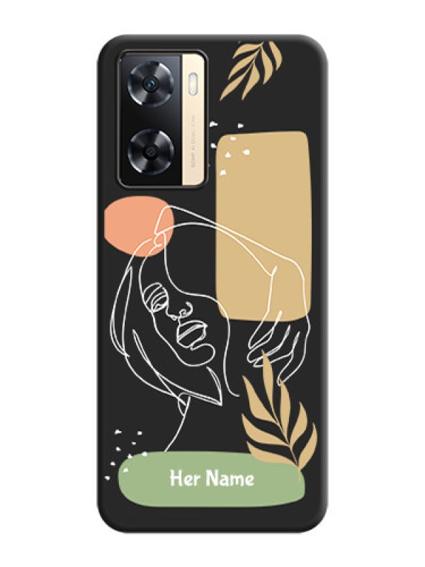 Custom Custom Text With Line Art Of Women & Leaves Design On Space Black Personalized Soft Matte Phone Covers -Oppo A77 4G