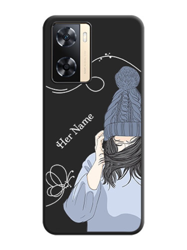 Custom Girl With Blue Winter Outfiit Custom Text Design On Space Black Personalized Soft Matte Phone Covers -Oppo A77 4G