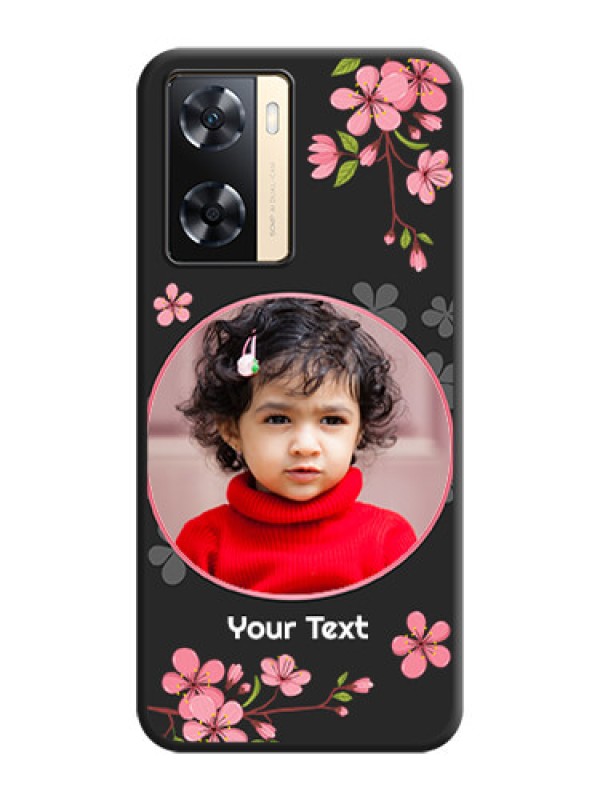 Custom Round Image with Pink Color Floral Design on Photo on Space Black Soft Matte Back Cover - Oppo A77s