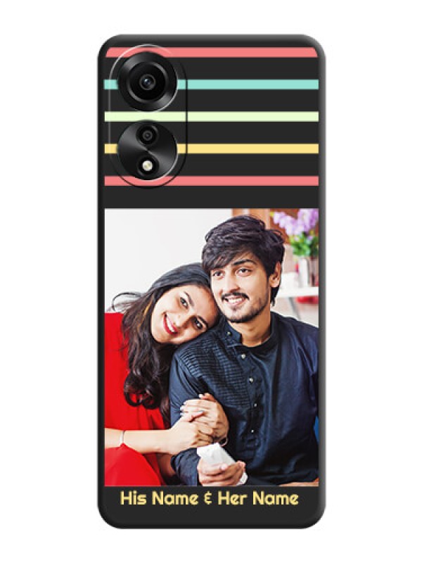 Custom Color Stripes with Photo and Text - Photo on Space Black Soft Matte Mobile Case - Oppo A78 4G
