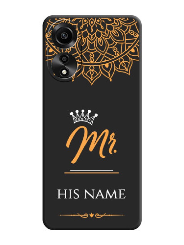 Custom Mr Name with Floral Design on Personalised Space Black Soft Matte Cases - Oppo A78 4G
