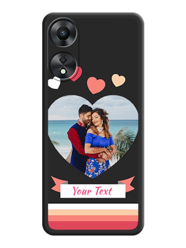 Custom Love Shaped Photo with Colorful Stripes on Personalised Space Black Soft Matte Cases - Oppo A78 5G