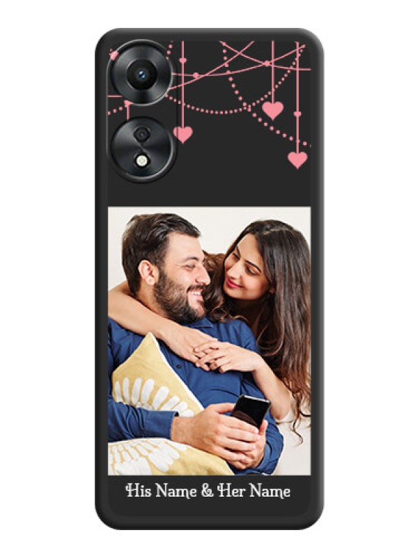 Custom Pink Love Hangings with Text on Space Black Custom Soft Matte Back Cover - Oppo A78 5G