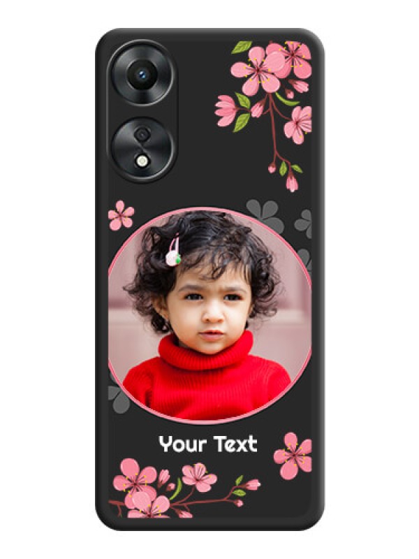 Custom Round Image with Pink Color Floral Design on Photo on Space Black Soft Matte Back Cover - Oppo A78 5G