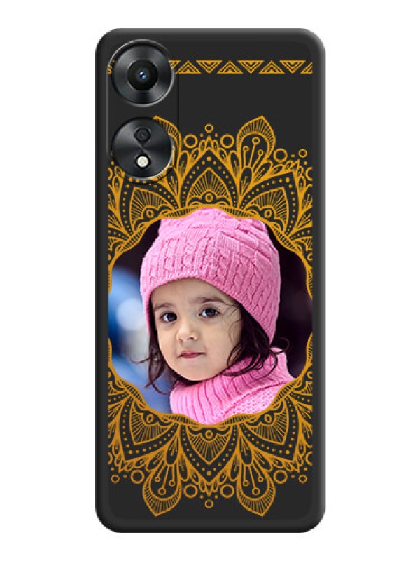 Custom Round Image with Floral Design on Photo on Space Black Soft Matte Mobile Cover - Oppo A78 5G