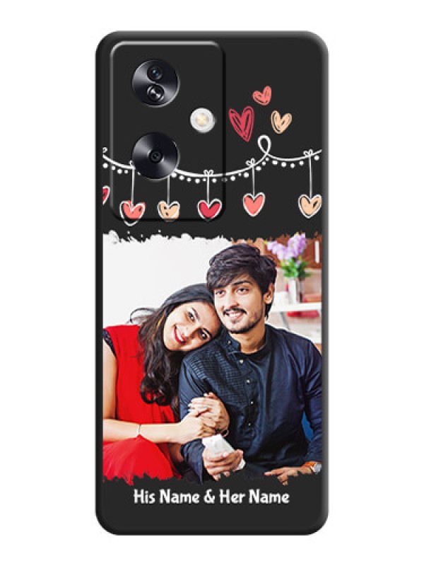 Custom Pink Love Hangings with Name On Space Black Custom Soft Matte Mobile Back Cover - Oppo A79 5G