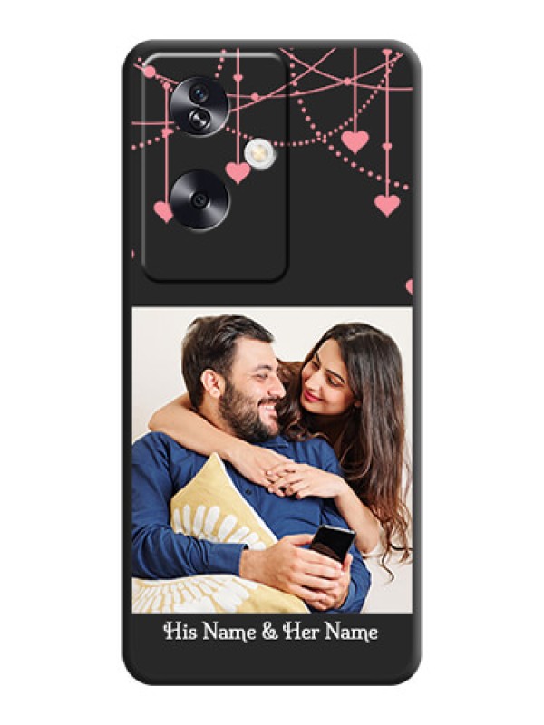 Custom Pink Love Hangings with Text On Space Black Custom Soft Matte Mobile Back Cover - Oppo A79 5G