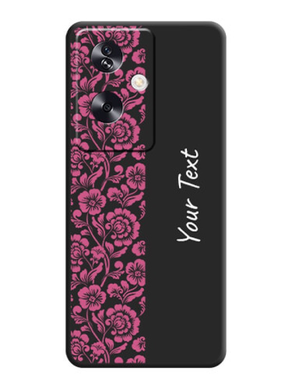 Custom Pink Floral Pattern Design With Custom Text On Space Black Custom Soft Matte Mobile Back Cover - Oppo A79 5G