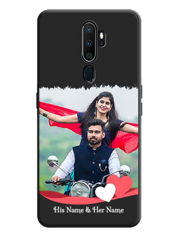 Custom Pink Color Love Shaped Ribbon Design with Text on Space Black Custom Soft Matte Phone Back Cover - Oppo A9 2020
