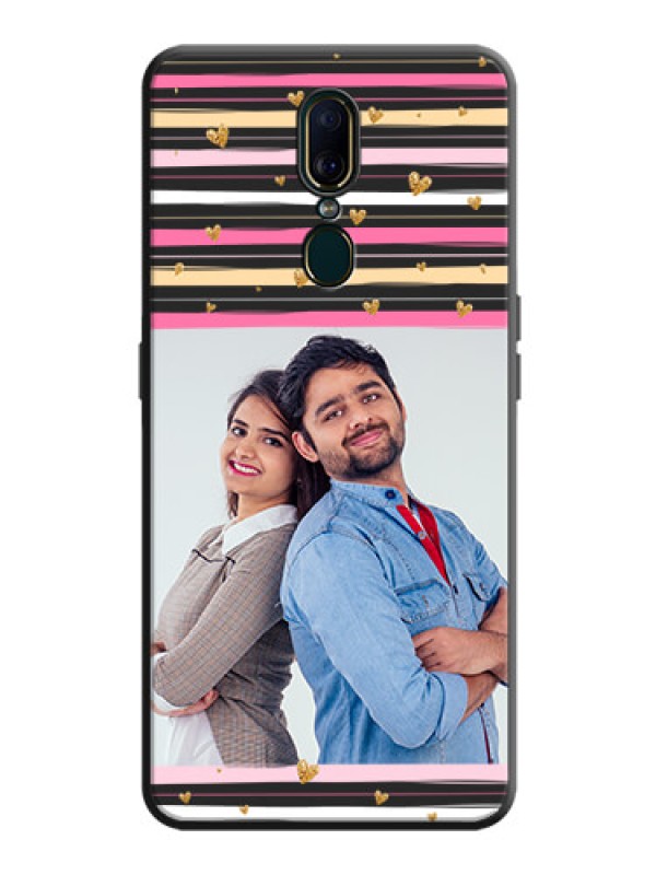 Custom Multicolor Lines and Golden Love Symbols Design on Photo on Space Black Soft Matte Mobile Cover - Oppo A9