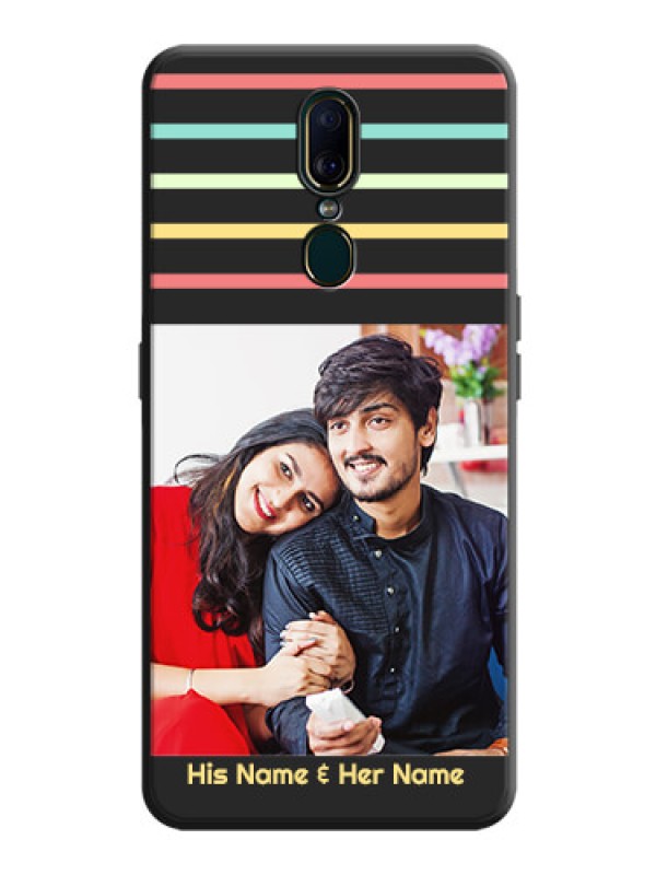 Custom Color Stripes with Photo and Text on Photo on Space Black Soft Matte Mobile Case - Oppo A9