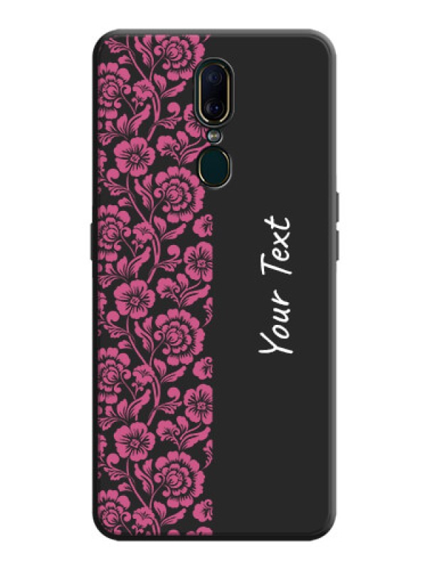 Custom Pink Floral Pattern Design With Custom Text On Space Black Personalized Soft Matte Phone Covers -Oppo A9