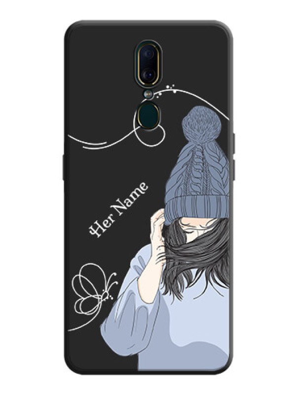 Custom Girl With Blue Winter Outfiit Custom Text Design On Space Black Personalized Soft Matte Phone Covers -Oppo A9